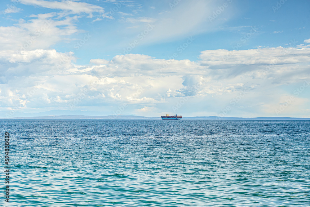 View at the adriatic sea in early spring from Opatija, Istria, Croatia, along the promenade at the coastside View at the adriatic sea in early spring from Opatija, Istria, Croatia, along the promenade at the coastside