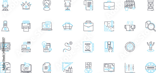 Organizational chart linear icons set. Hierarchy, Departments, Roles, Positions, Chain, Structure, Division line vector and concept signs. C-level,Lineup,Teamwork outline illustrations photo