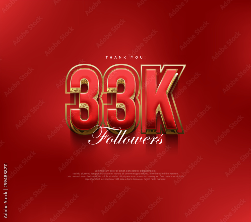 Thank you 33k followers greetings, bold and strong red design for social media posts.