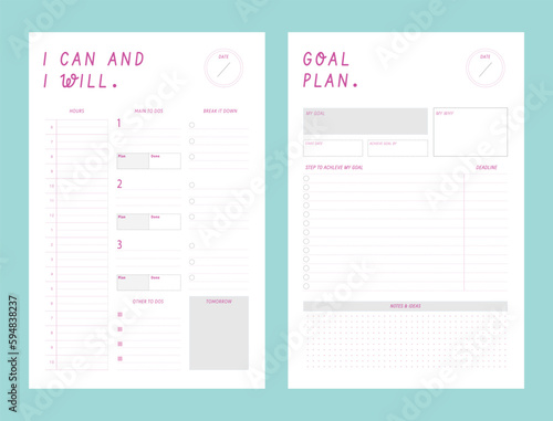 I can and I will planner. Minimalist planner template set. Vector illustration.