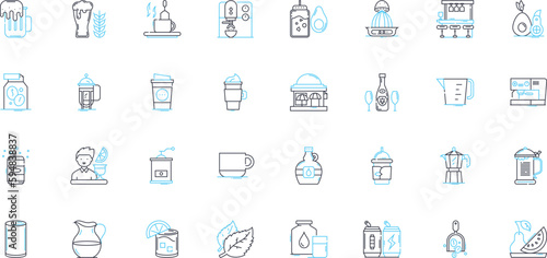 Explore and discover linear icons set. Adventure, Voyage, Quest, Investigate, Uncover, Examine, Inspect line vector and concept signs. Analyze,Study,Observe outline illustrations