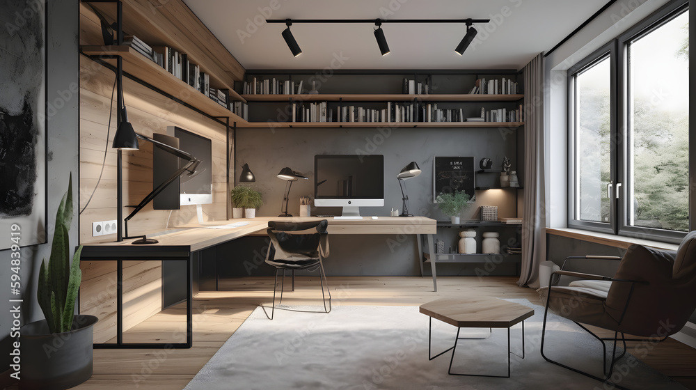 Modern Premium Minimalist Home Office: A Space of Elegance and Efficiency, AI Generative