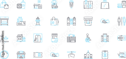 Contemporary cosmopolitan linear icons set. Urban, Modern, Global, Cultured, Sophisticated, Diverse, International line vector and concept signs. Chic,Fashionable,Trendy outline illustrations
