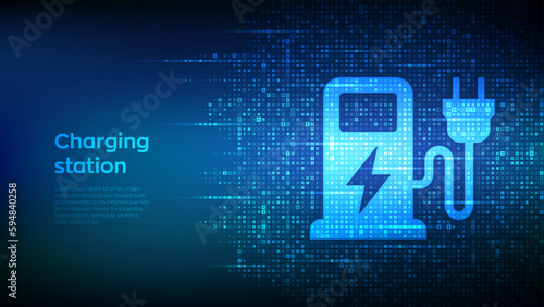 Charging station icon made with electricity signs. Electric vehicles charging point. Electric Supply Station. Energy Efficiency. Alternative fuel. Green energy technology. Vector illustration.