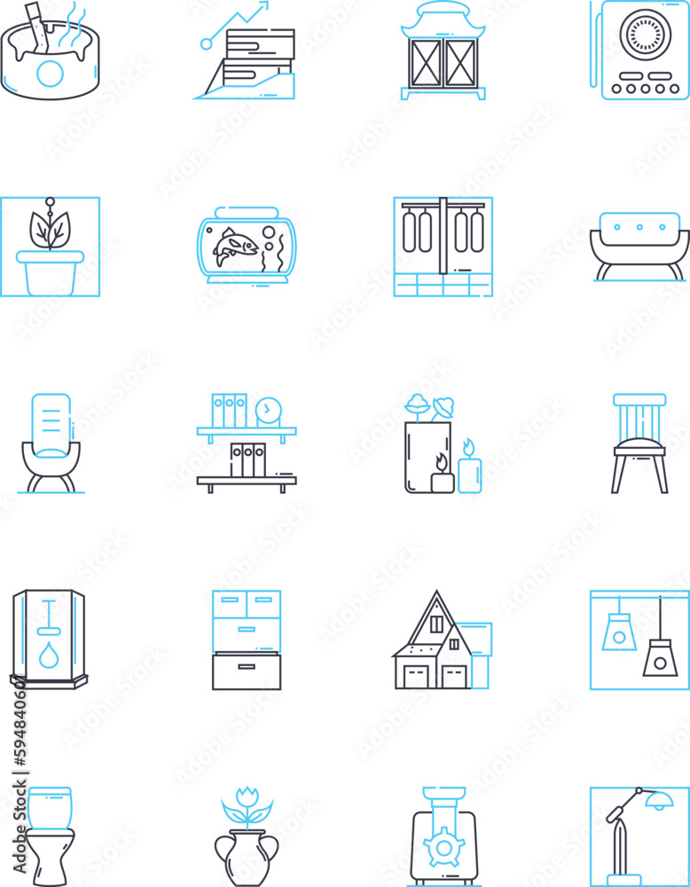 Recliner linear icons set. Comfort, Lounge, Relaxation, Support, Padding, Upholstery, Footrest line vector and concept signs. Adjustable,Armrest,Swivel outline illustrations Recliner linear icons set. Comfort, Lounge, Relaxation, Support, Padding, Upholstery, Footrest line vector and concept signs. Adjustable,Armrest,Swivel outline illustrations