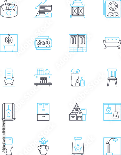 Recliner linear icons set. Comfort, Lounge, Relaxation, Support, Padding, Upholstery, Footrest line vector and concept signs. Adjustable,Armrest,Swivel outline illustrations