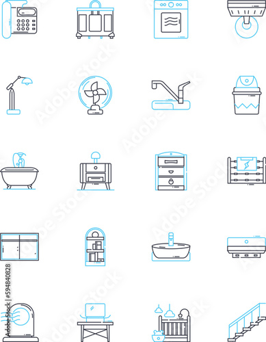 Contemporary art linear icons set. Abstract, Avant-garde, Conceptual, Deconstructivism, Digital, Edgy, Experimental line vector and concept signs. Expressionism,Figurative,Futurism outline