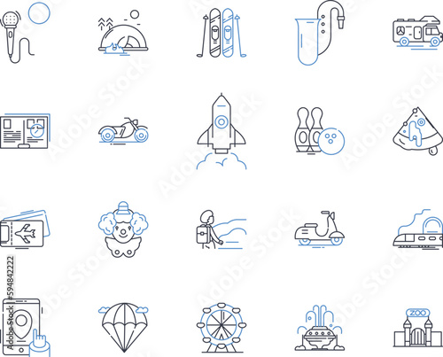Escapade line icons collection. Adventure, Thrill, Excitement, Journey, Discovery, Expedition, Exploration vector and linear illustration. Quest,Safari,Trek outline signs set