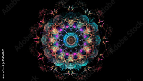Glowing modern mandala symbolizes spirituality in space generated by AI