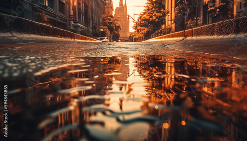 Reflecting city life through blurred rain drops generated by AI