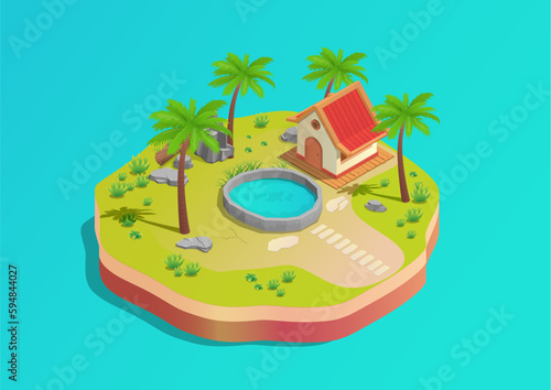 isometric park island with pool