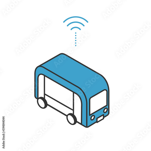 自動運転技術で走行するコミュニティバスのイメージイラスト素材