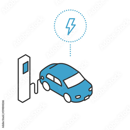 充電スタンドで充電をするEV・電気自動車のイメージイラスト素材