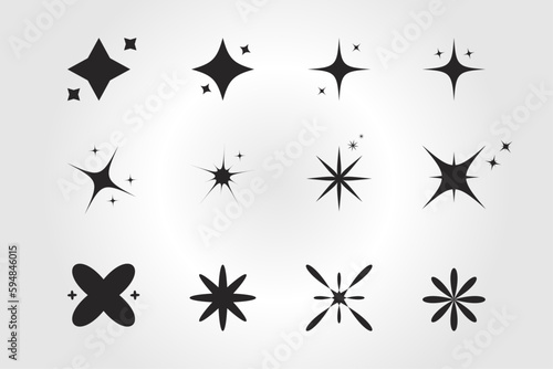 Set of sparkling stars flat hand drawn sparkling star collection set of black silhouettes of stars
