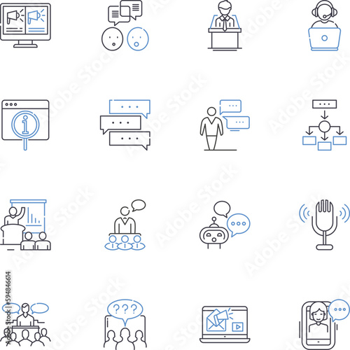 Communication line icons collection. Connection, Dialogue, Interaction, Exchange, Expression, Transmission, Outreach vector and linear illustration. Media,Signal,Language outline signs set