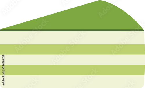 Vector illustration. Japanese matcha green tea Italian Tiramisu layer cake in close up.