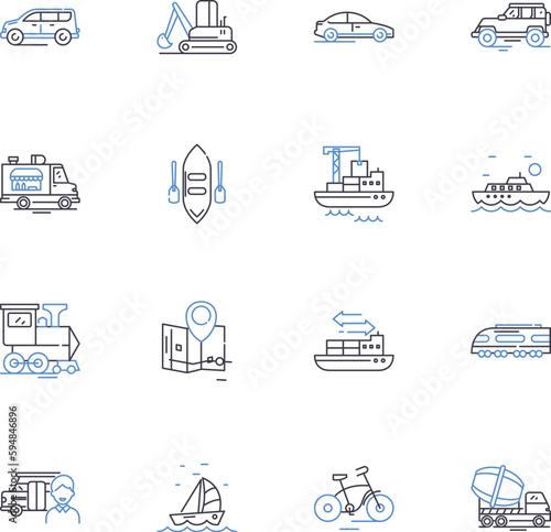 Road trip line icons collection. ighway, Adventure, Scenic, Escape, Freedom, Exploration, Wanderlust vector and linear illustration. Route, Journey, Destination outline signs set