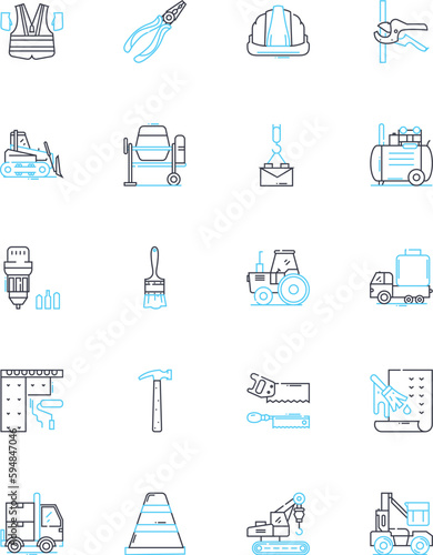 Sturdy construction linear icons set. Durable, Strong, Robust, Reliable, Tough, Solid, Resilient line vector and concept signs. Steady,Stable,Secured outline illustrations
