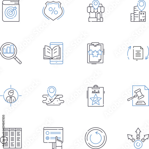 Travel essentials line icons collection. Passport, Luggage, Adapter, Sunscreen, Camera, Wallet, Sneakers vector and linear illustration. Hat,Sunglasses,Powerbank outline signs set
