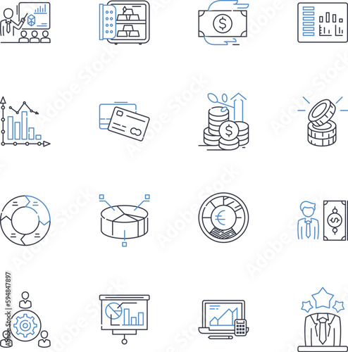 Cash economy line icons collection. Barter, Coins, Notes, Currency, Exchange, Payment, Trade vector and linear illustration. Greenbacks,Cashflow,Savings outline signs set