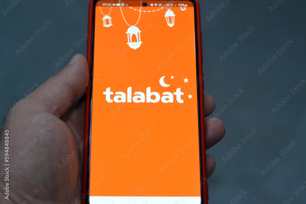 Cairo, Egypt, April 8 2023 Talabat mart application, online food