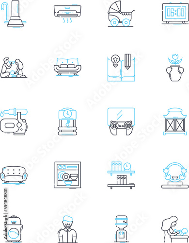 Household residents linear icons set. Inhabitants, Occupants, Dwellers, Tenants, Residents, Homeowners, Co-habitants line vector and concept signs. Domestic partners,Family,Roommates outline photo