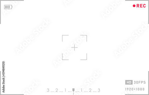 Photo or video camera viewfinder screen set. Vector display frame, focus and grid, zoom, shutter, preview and record shooting settings of digital, dslr, analog camera or camcorder viewfinder