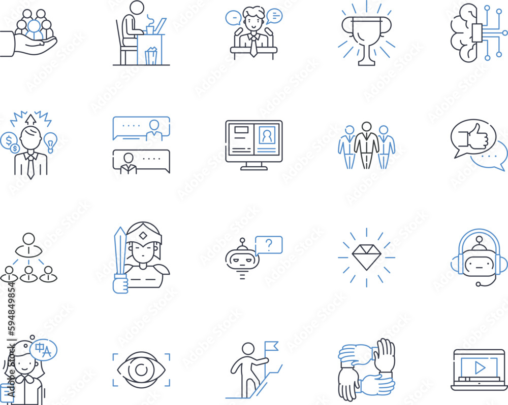 Talent operations line icons collection. Recruiting, Onboarding, Retention, Diversity, HR, Hiring, Analytics vector and linear illustration. Performance,Engagement,Succession outline signs set