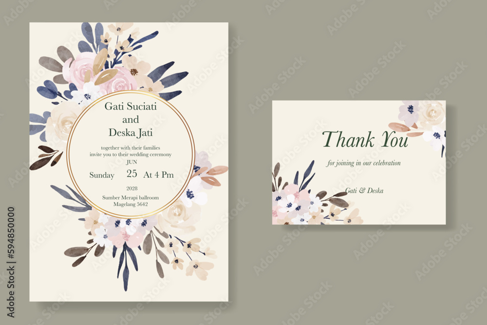 simple loose flower wedding invitation card