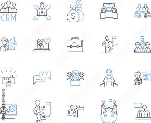 Boss and profession line icons collection. Leadership, Authority, Supervisor, Management, Responsibility, Direction, Command vector and linear illustration. Dominance,Power,Control outline signs set