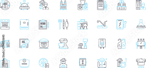 Lodging business linear icons set. Accommodation, Hotels, Motels, Resorts, Hostels, Bed & Breakfast, Inns line vector and concept signs. Vacation Rentals,Guesthouses,Cabins outline illustrations