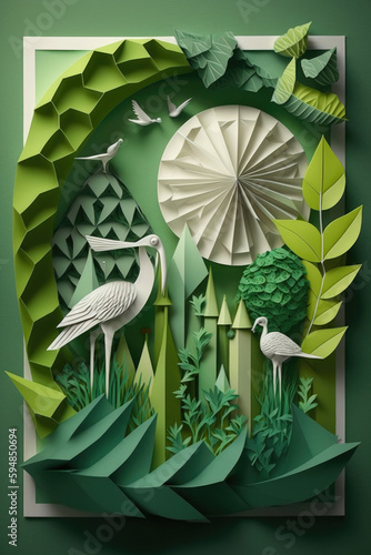 Green Energy Illustrated: Inspiring Artwork Showcasing Sustainable Solutions, paper art and craft style concept. Created using generative AI.