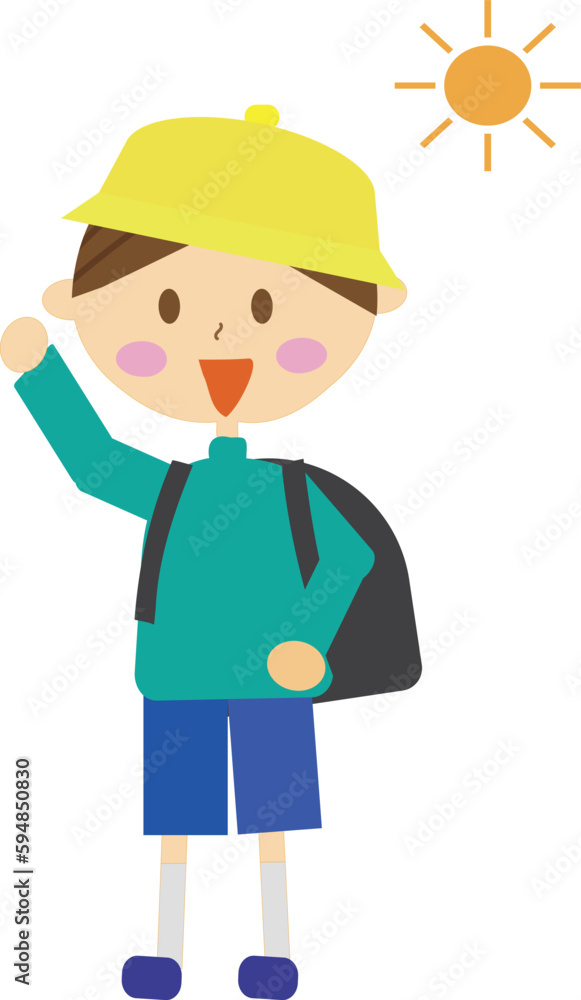 ランドセルを背負って登校している男の子・小学生・イラスト