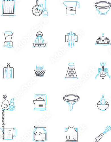 Baker linear icons set. Flour, Dough, Oven, Pastry, Yeast, Bread, Croissant line vector and concept signs. Brownies,Cookies,Cupcakes outline illustrations
