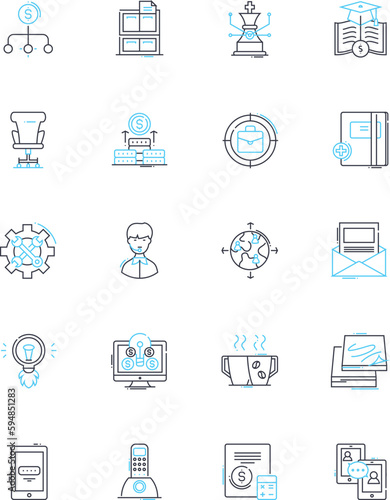 Budget plan linear icons set. Frugal, Savings, Financial, Economical, Affordable, Thrifty, My-smart line vector and concept signs. Strategic,Planning,Budgeting outline illustrations