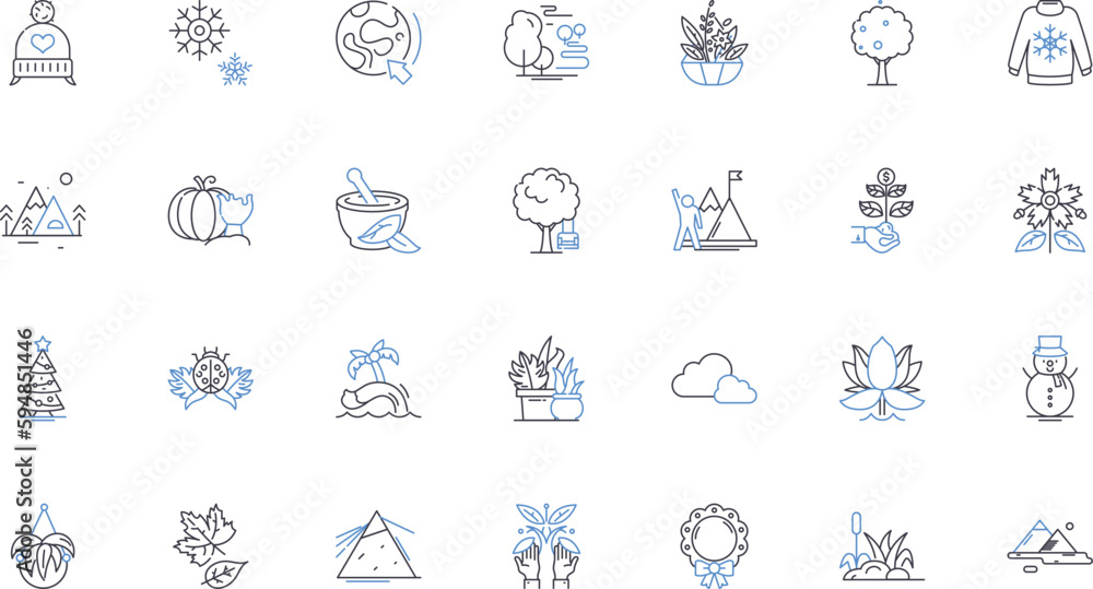 Biosphere line icons collection. Ecosystem, Biodiversity, Habitat, Sustainability, Flora, Fauna, Biome vector and linear illustration. Oxygen,Photosynthesis,Degradation outline signs set