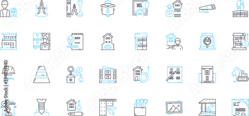 Real estate for sale linear icons set. Property, Home, House, Condo, Land, Investment, Mortgage line vector and concept signs. Income,Equity,Rent outline illustrations