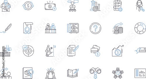Investment planning line icons collection. Analysis, Strategy, Long-term, Returns, Portfolio, Diversification, Risk vector and linear illustration. Asset allocation,Retirement,Savings outline signs