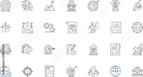 Investment strategy line icons collection. Diversification, Asset allocation, Risk management, Portfolio, Rebalancing, Yield, Liquidity vector and linear illustration. Growth,Value,Taxation outline
