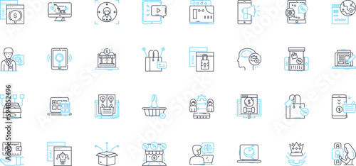 Web promotion linear icons set. SEO, Marketing, Advertising, Branding, Traffic, Social media, Analytics line vector and concept signs. Search engines,Google,Conversion outline illustrations