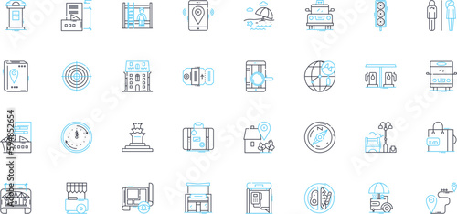 Urban plan linear icons set. Sustainability, Development, Density, Infrastructure, Zoning, Environment, Transportation line vector and concept signs. Housing,Community,Public space Generative AI