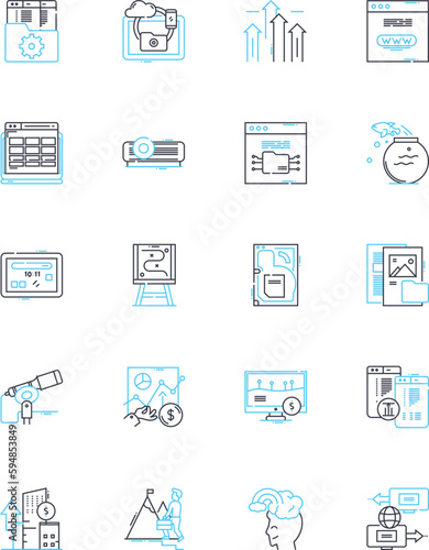 Software engineering linear icons set. Coding, Algorithms, Testing, Deployment, Documentation, Refactoring, Architecture line vector and concept signs. Integration,Debugging,Optimization Generative AI