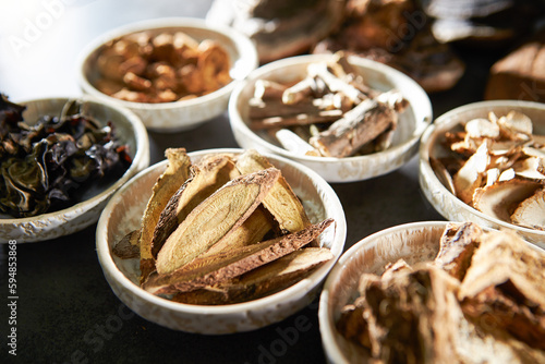Fotografie Various kinds of herbal medicines on a plate