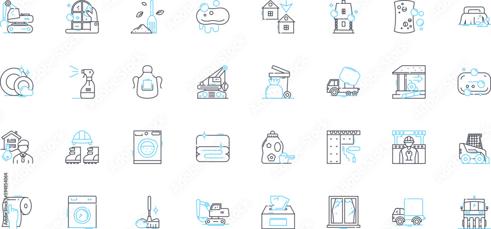 Spring cleaning linear icons set. Decluttering, Organizing, Refreshing, Cleansing, Sorting, Purging, Tidying line vector and concept signs. Deep-cleaning,Sanitizing,Dusting outline Generative AI