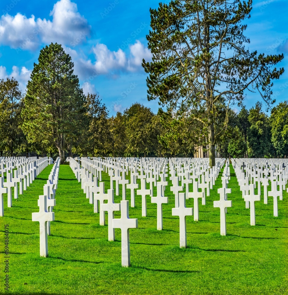 American Military Cemetery, Normandy, France. Graves of American soldiers killed in Normandy during World War 2