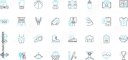 Physical activity linear icons set. Exercise, Fitness, Movement, Cardio, Strength, Agility, Stamina line vector and concept signs. Power,Flexibility,Endurance outline illustrations Generative AI