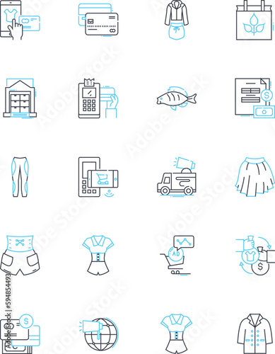 Trendy buying linear icons set. Clickbait, Fad, Impulse, Vibe, Hype, Popular, Snobbery line vector and concept signs. Fashionable,Chic,In outline illustrations Generative AI