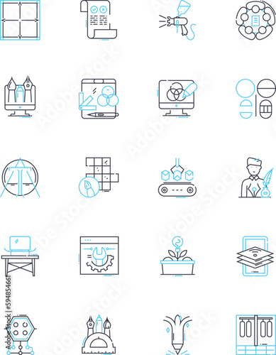 Creative work linear icons set. Imagination, Inspiration, Innovation, Artistry, Ingenuity, Inventiveness, Creativity line vector and concept signs. Originality,Expression,Vision outline Generative AI