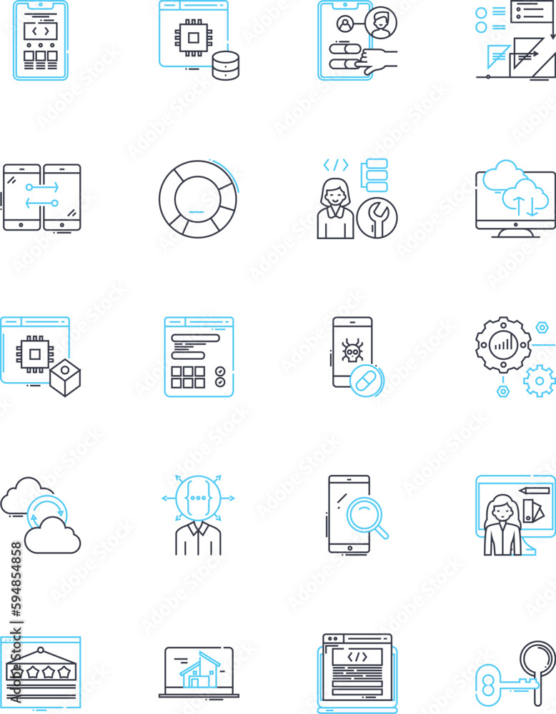 Electronic trading linear icons set. Algorithmic, Market, Trade, Exchange, High-frequency, Liquidity, Execution line vector and concept signs. Order,Equity,Derivatives outline Generative AI Electronic trading linear icons set. Algorithmic, Market, Trade, Exchange, High-frequency, Liquidity, Execution line vector and concept signs. Order,Equity,Derivatives outline Generative AI