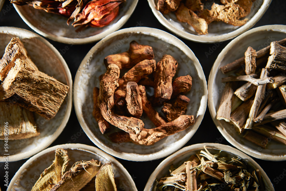 Various kinds of herbal medicines on a plate Various kinds of herbal medicines on a plate